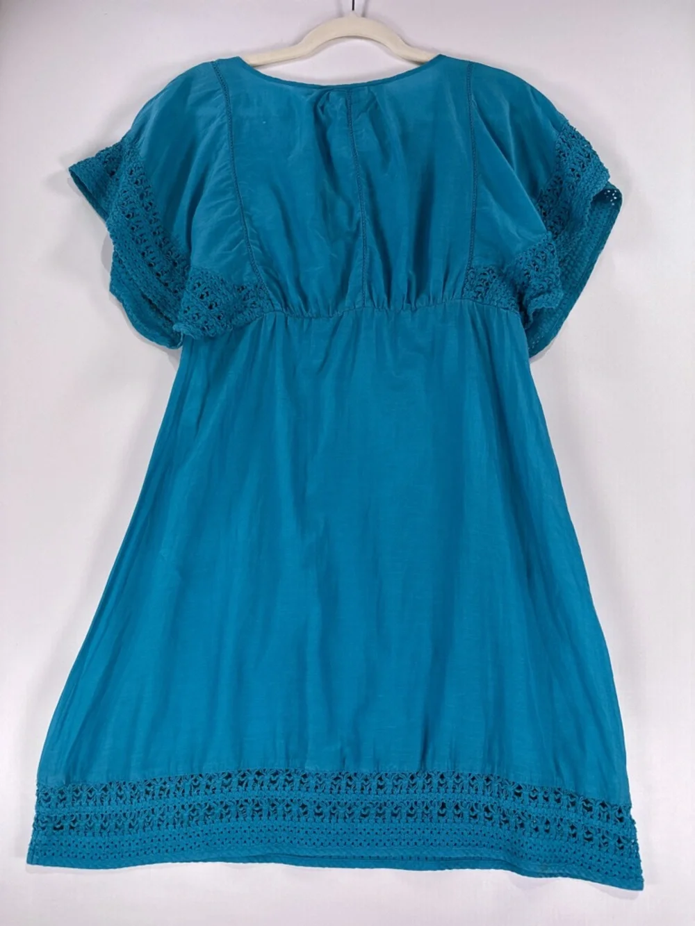 Anthropologie HD in Paris Stone Harbor Teal Silk Cotton Crochet Tunic Dress 2 - Picture 3 of 9